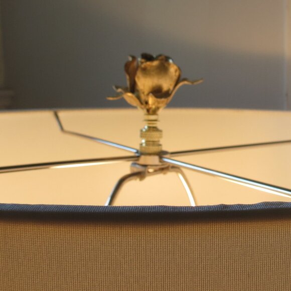 Vintage Italian Tole Rose Lamp Finials, Blue Purple Gold  Vintage Italian Gilded Tole Rose Lamp Finials, a pair. Gift Boxed.